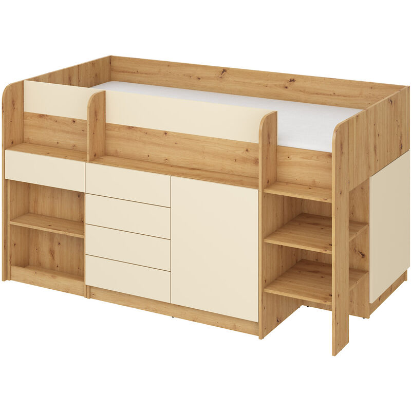 foto del prodotto bim furniture letto a soppalco con scrivania neo left bianco lavanda
