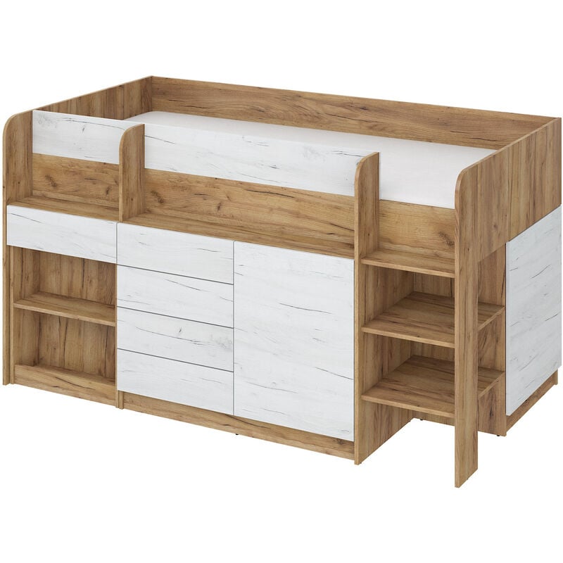 foto del prodotto bim furniture letto a soppalco con scrivania neo left bianco rovere artigianale