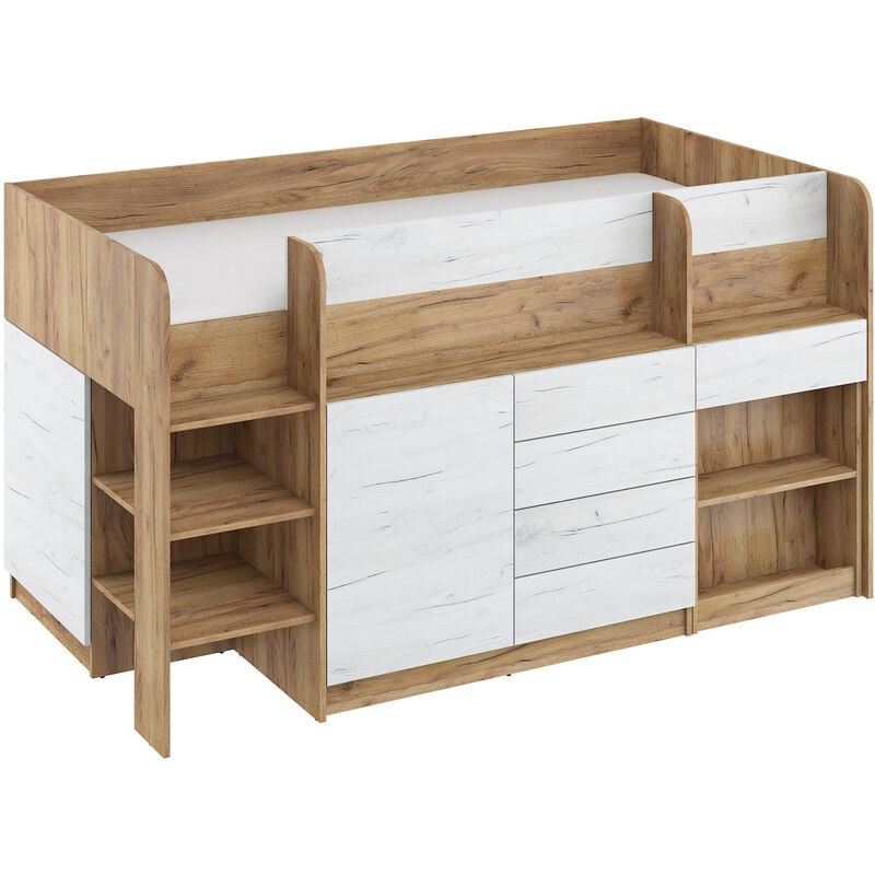 foto del prodotto bim furniture letto a soppalco con scrivania smile a destra, lavorato a mano, oro bianco
