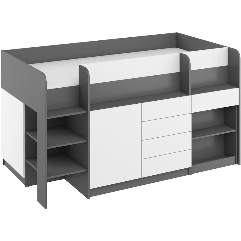 foto del prodotto bim furniture letto a soppalco con scrivania smile destra grafite bianco