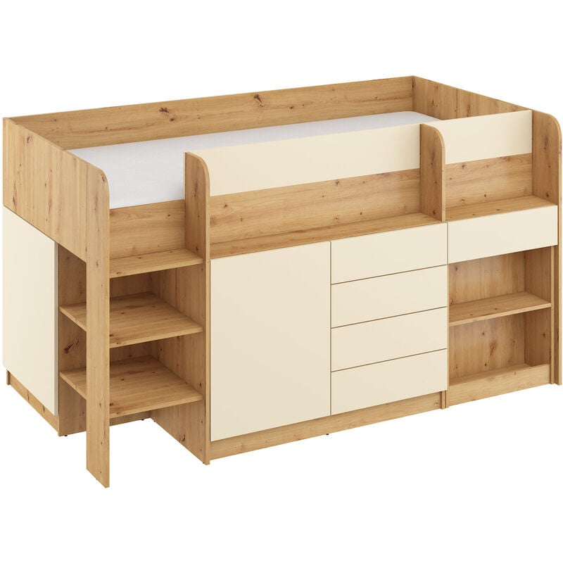 foto del prodotto bim furniture letto a soppalco con scrivania smile destra rovere artigianale crema