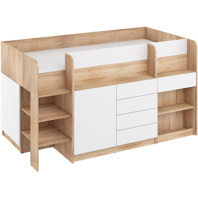 foto del prodotto bim furniture letto a soppalco con scrivania smile destra sonoma bianco