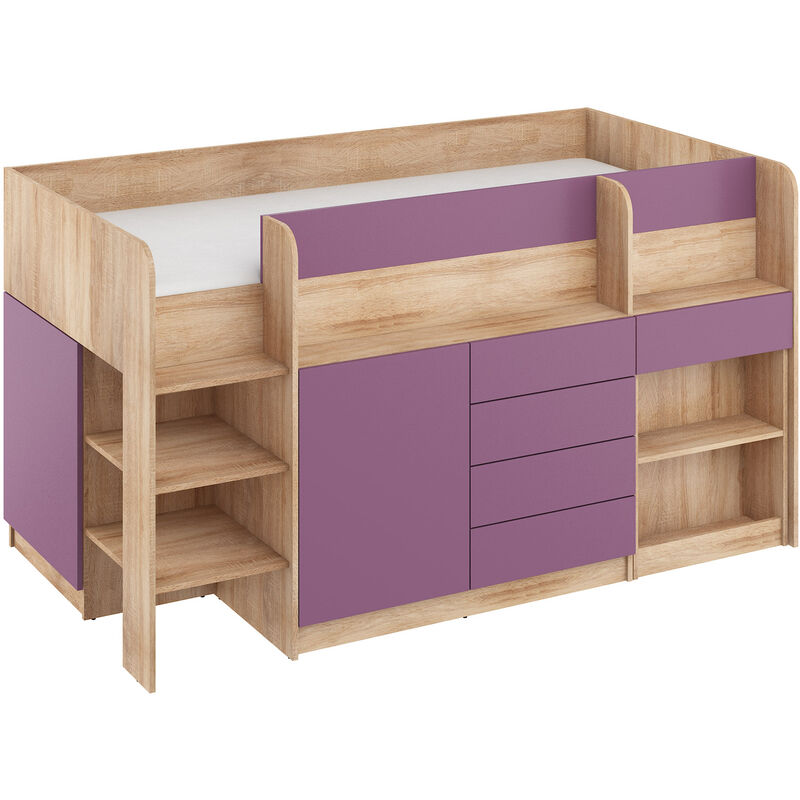 foto del prodotto bim furniture letto a soppalco con scrivania smile destra sonoma viola