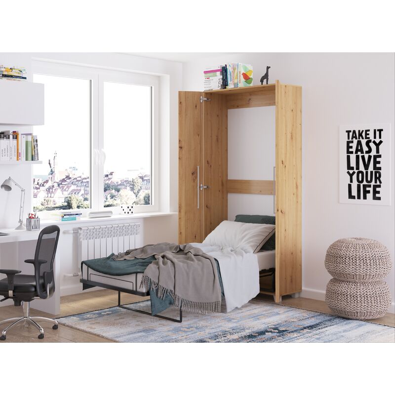foto del prodotto bim furniture letto verticale a scomparsa teddy 90x200cm in rovere lavorato a mano