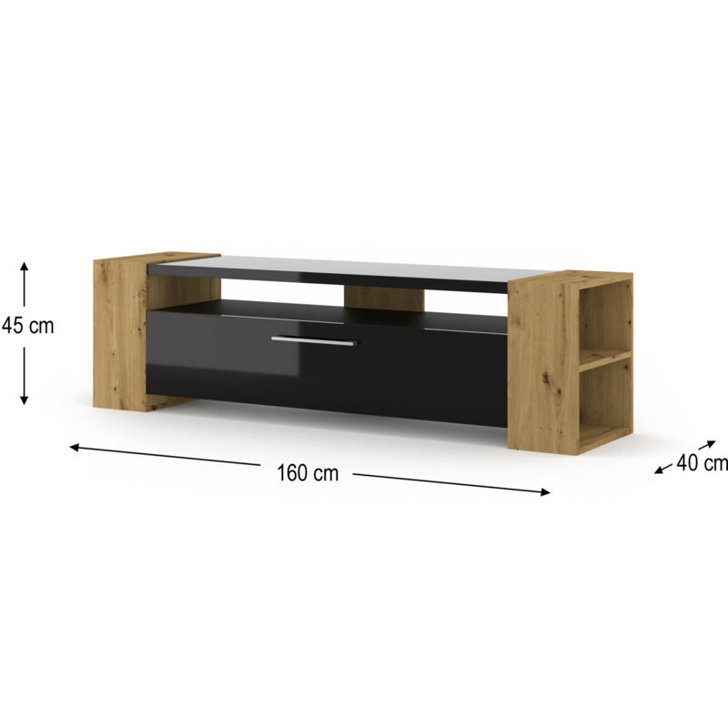 foto del prodotto bim furniture livia 160 cm rovere artigianale nero lucido porta tv