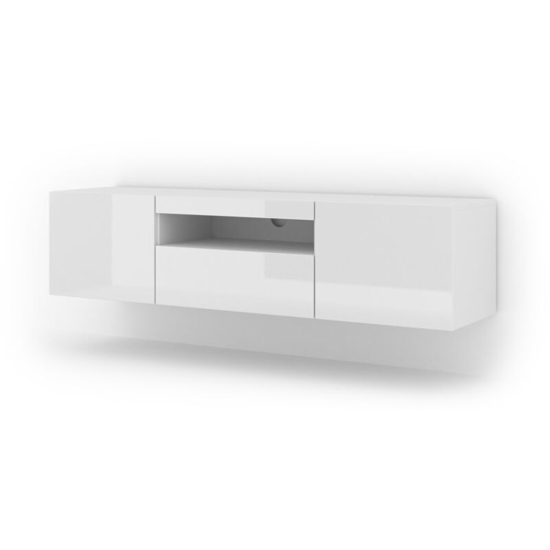 foto del prodotto bim furniture - mobile tv aura 150 cm a parete o a libera installazione in bianco opaco / bianco lucido