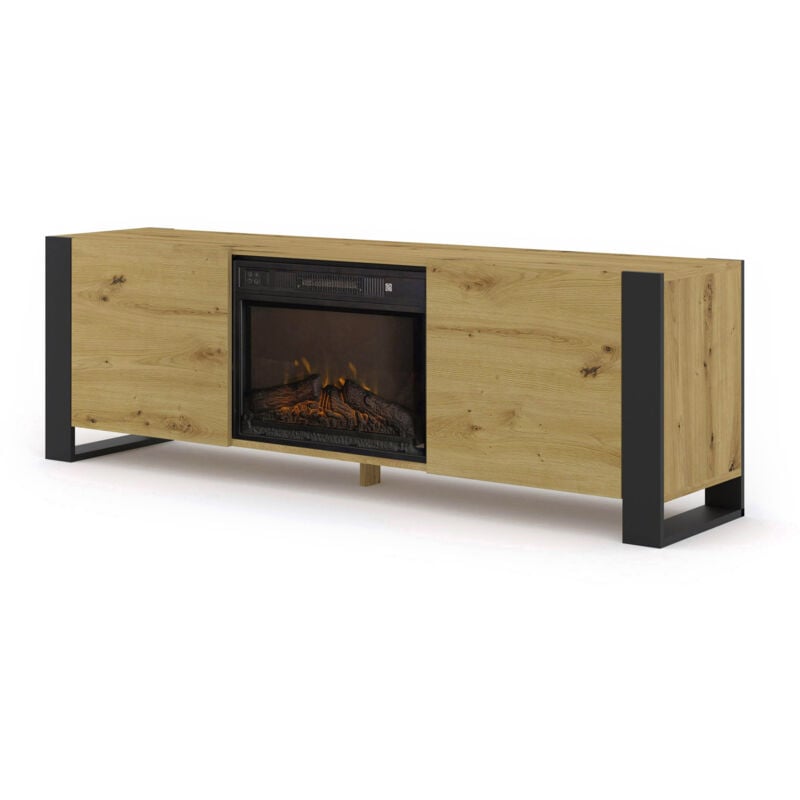 foto del prodotto bim furniture mobile tv mondi 180 cm con caminetto elettrico artigianale in rovere