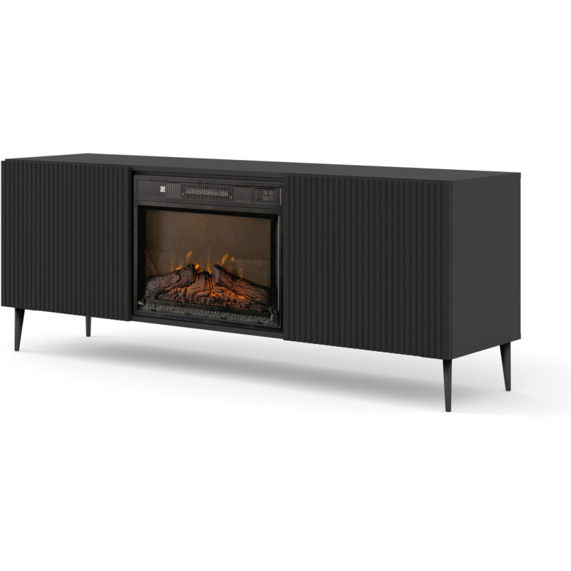 foto del prodotto bim furniture - mobile tv ravenna 170 cm 2d nero camino elettrico