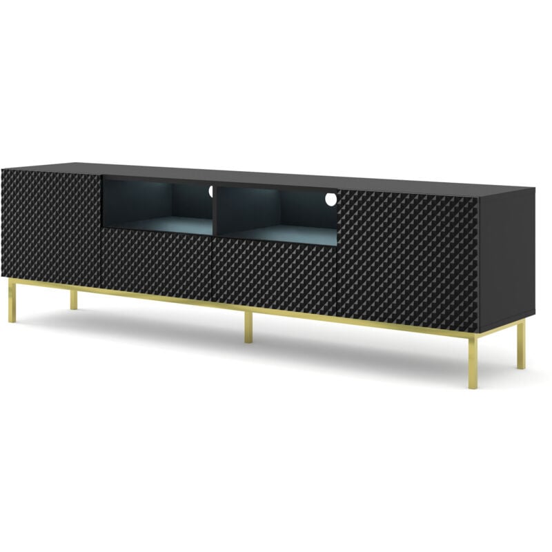 foto del prodotto bim furniture - mobile tv ravenna c 200 2d2s nero lucido con cornice oro