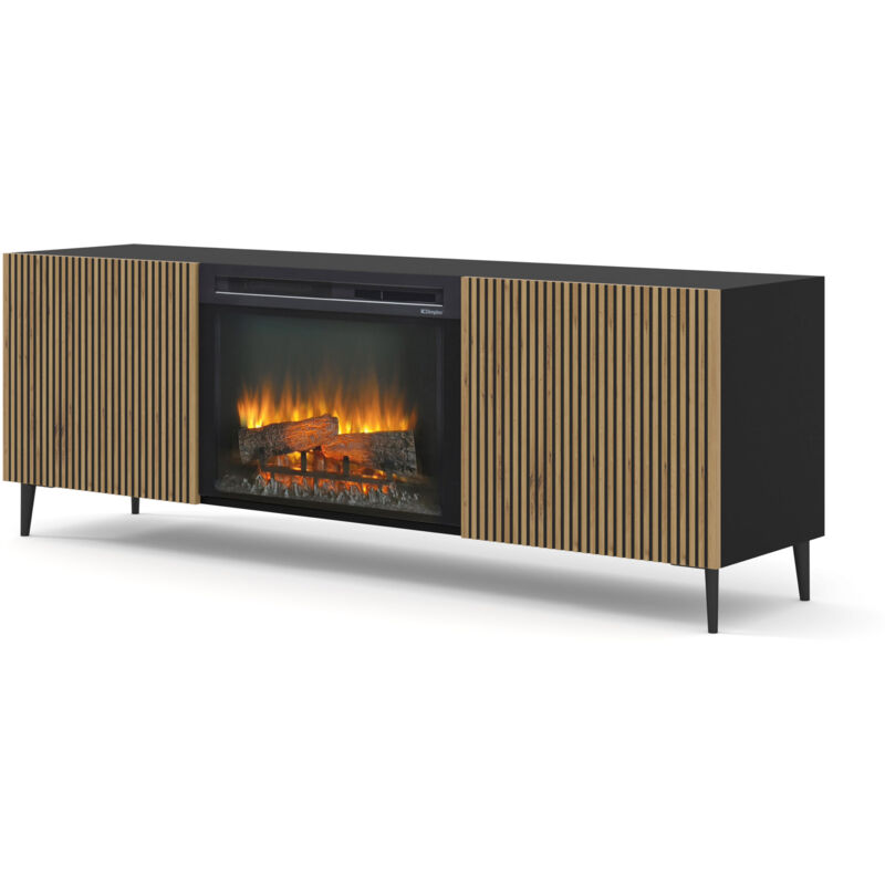 foto del prodotto bim furniture mobile tv ravenna f 177 cm 2d nero camino rovere elettrico artigianale