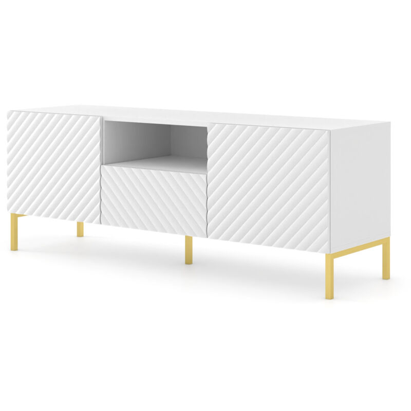 foto del prodotto bim furniture mobile tv surf 150 cm 2d1s fresato bianco opaco piedini