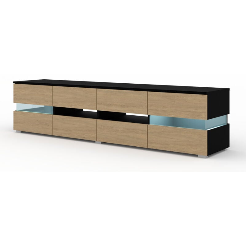foto del prodotto bim furniture - mobile tv viper 186 cm pannello mdf nero opaco / rovere pietra