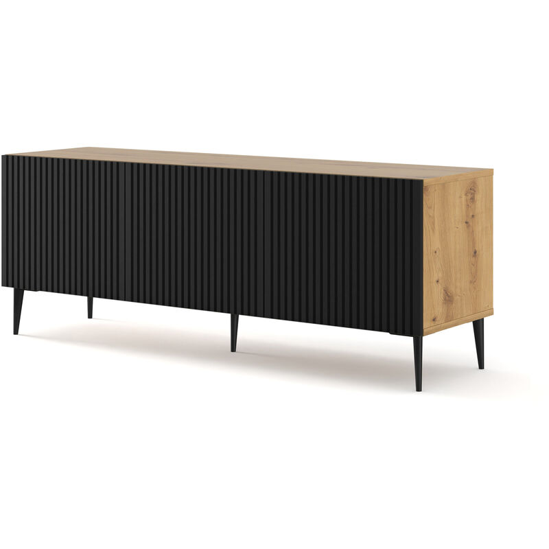 foto del prodotto bim furniture ravenna b 150 cm mobile tv fresato 3d in rovere artigianale nero opaco piedini