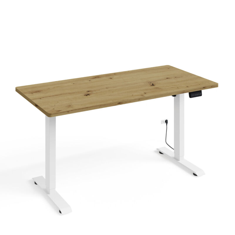 foto del prodotto bim furniture - scrivania regolabile in altezza elettricamente 140x70 bianco rovere artisan