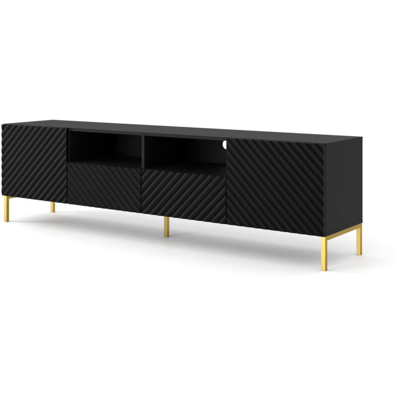 foto del prodotto bim furniture - surf 200 cm 2d2s supporto tv fresato nero opaco + piedini