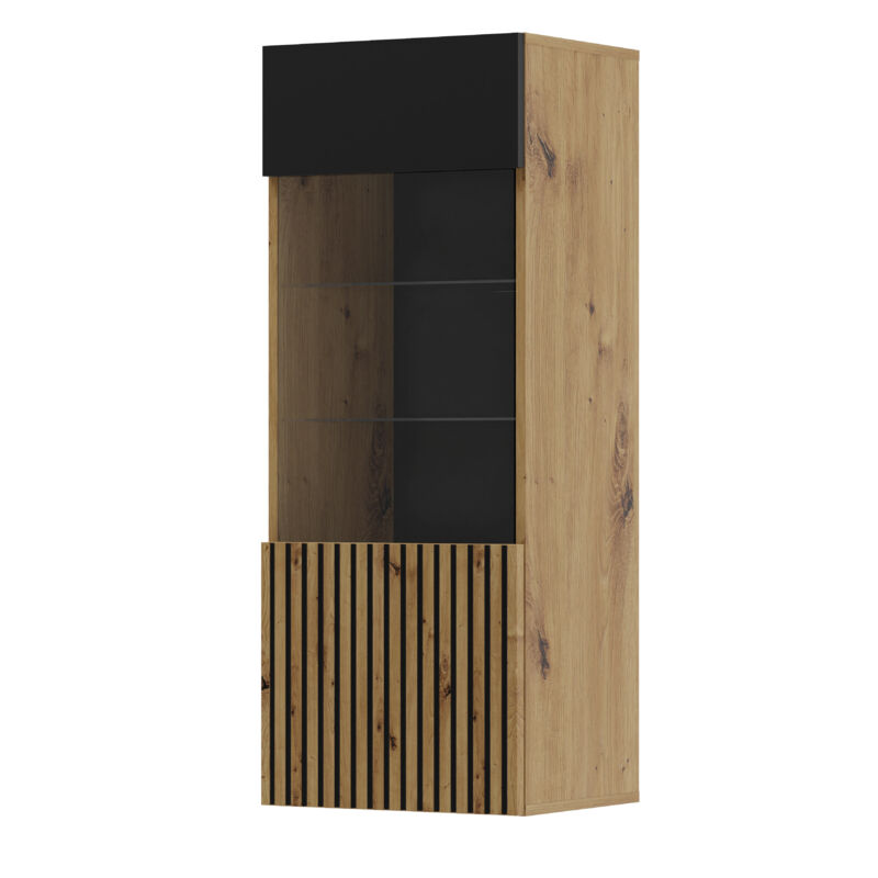 foto del prodotto bim furniture vetrina sospesa auris 1d in rovere artigianale nero opaco