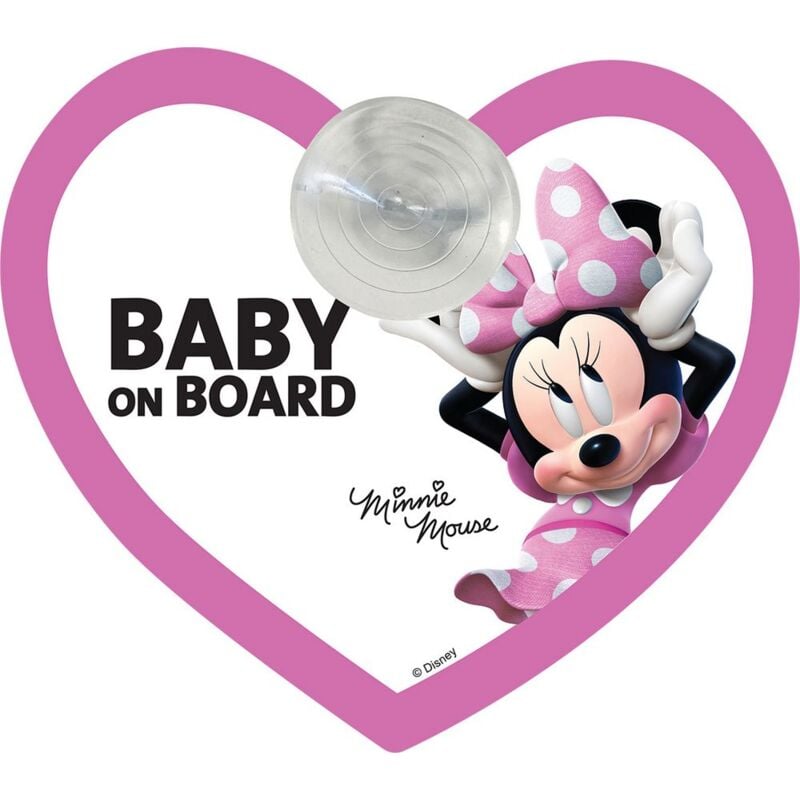foto del prodotto bimbo a bordo, segnale di sicurezza auto baby on board grafiche disney minnie mouse topolina con attacco a ventosa
