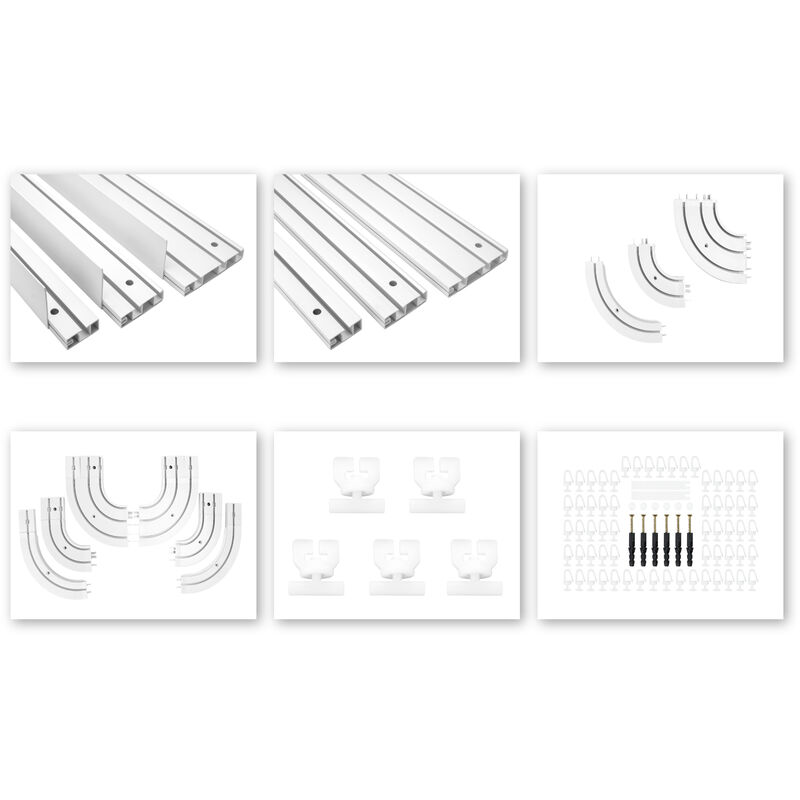 foto del prodotto binari per tende 1 3 corse, plastica pvc bianco, scelta di accessori om 3 tracce, accessori di montaggio