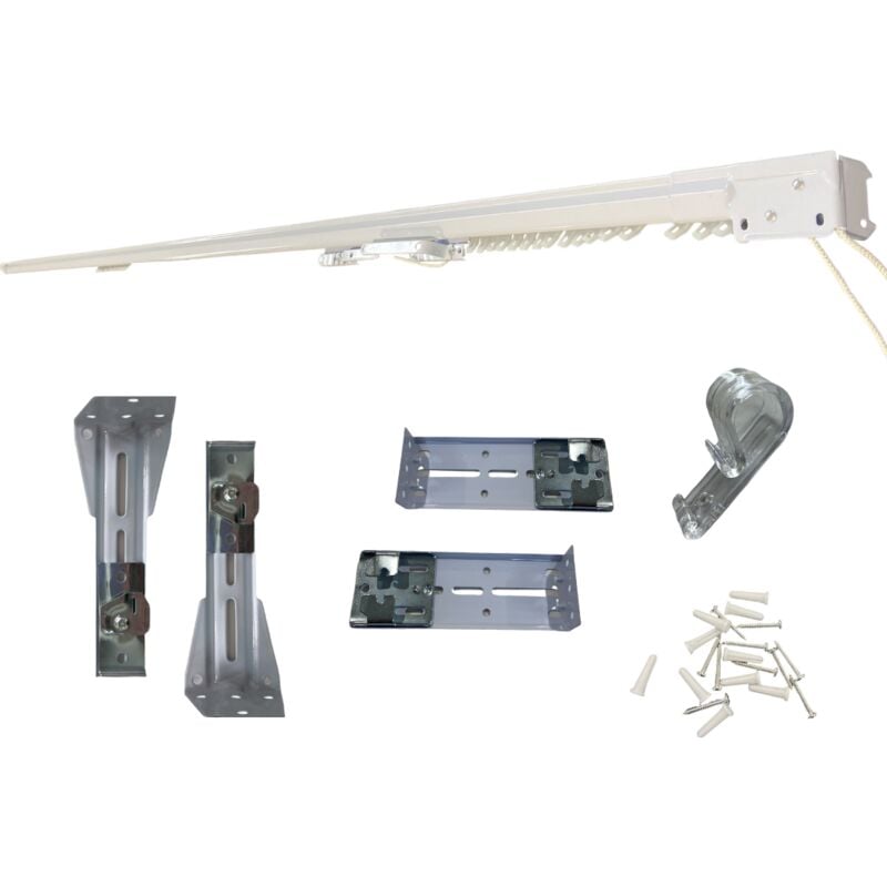 foto del prodotto binario estensibile per tenda scorritenda estensibile a parete o a soffitto movimento a corda completo di viti,tasselli e supporti per il