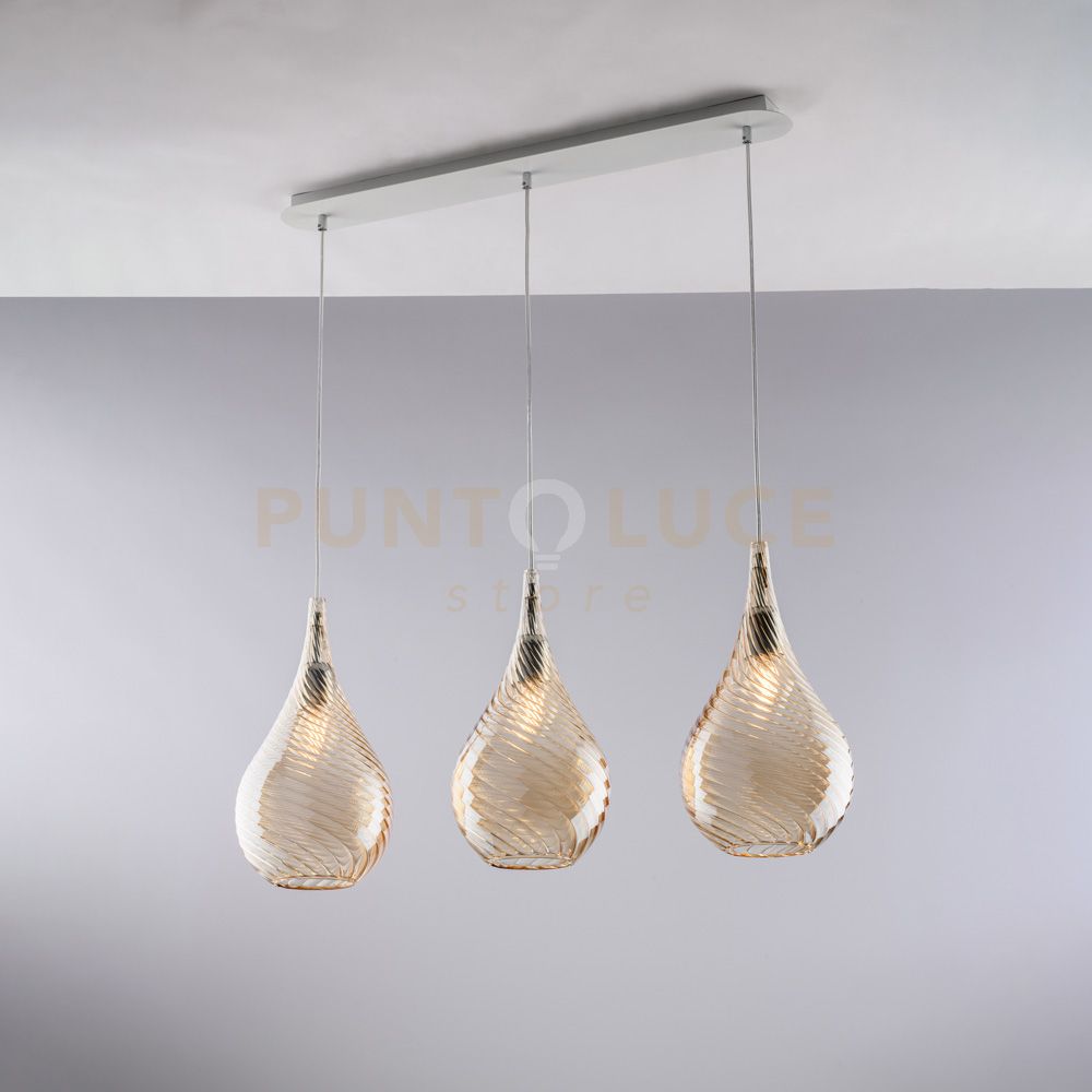 foto del prodotto binario in ferro con vetri ambra pyrex 3 luci pluvia