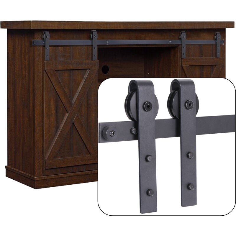 foto del prodotto binario per porta anta scorrevole kit per gabinete, 120cm mini kit guida ferramenta anta scorrevole con piccole ruote per puerta doble nero 