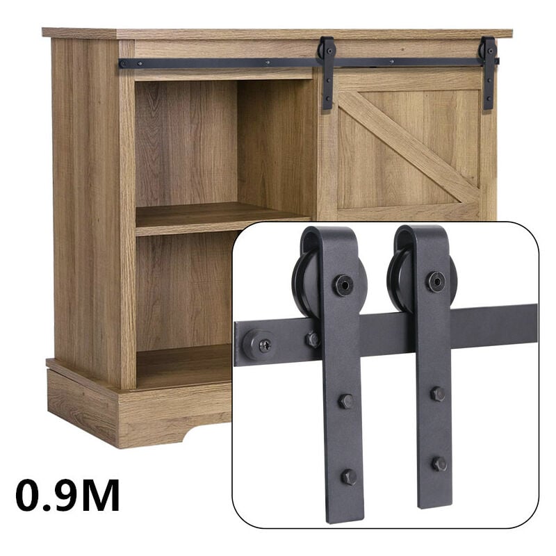 foto del prodotto binario per porta anta scorrevole kit per gabinete, mini kit guida ferramenta anta scorrevole con piccole ruote per puerta sencilla nero 90cm