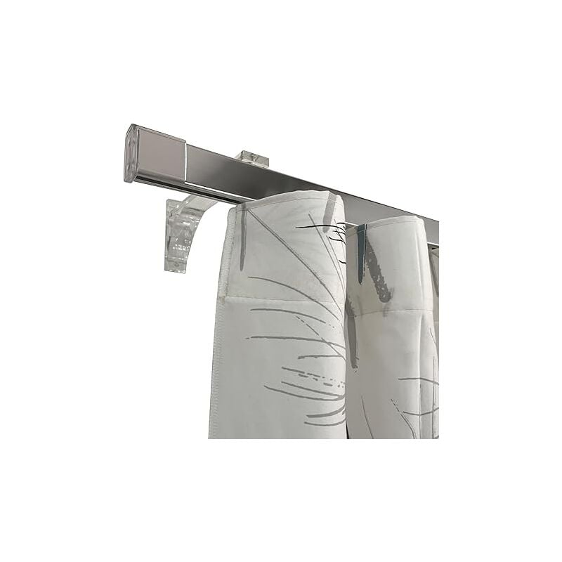 foto del prodotto binario tenda soffitto/ parete piatto moderno -ideale anche per tenda wave - completo di tappi e supporti -misura 180 cm - colore cromo