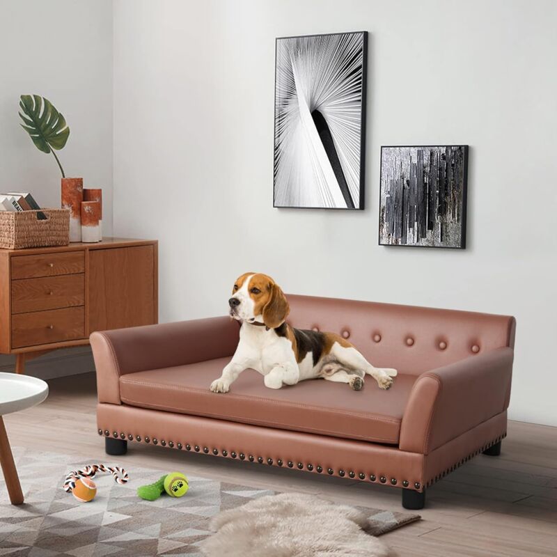 foto del prodotto bingo paw divano per cani taglia grande media divano poltrona per cani lusso in pelle leathaire impermeabile cuccia letto per cane l 102x72x40cm