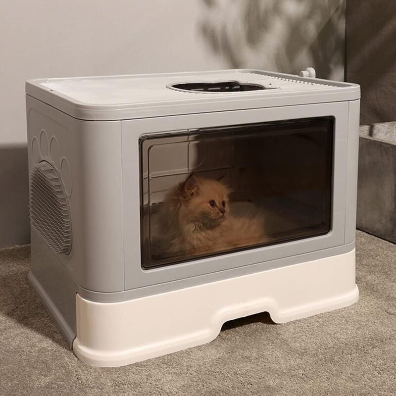 foto del prodotto bingopaw arenero gatos cubierto con cajon arenero para gatos grande cerrado plegable con cepillo de masajeador pala y filtro