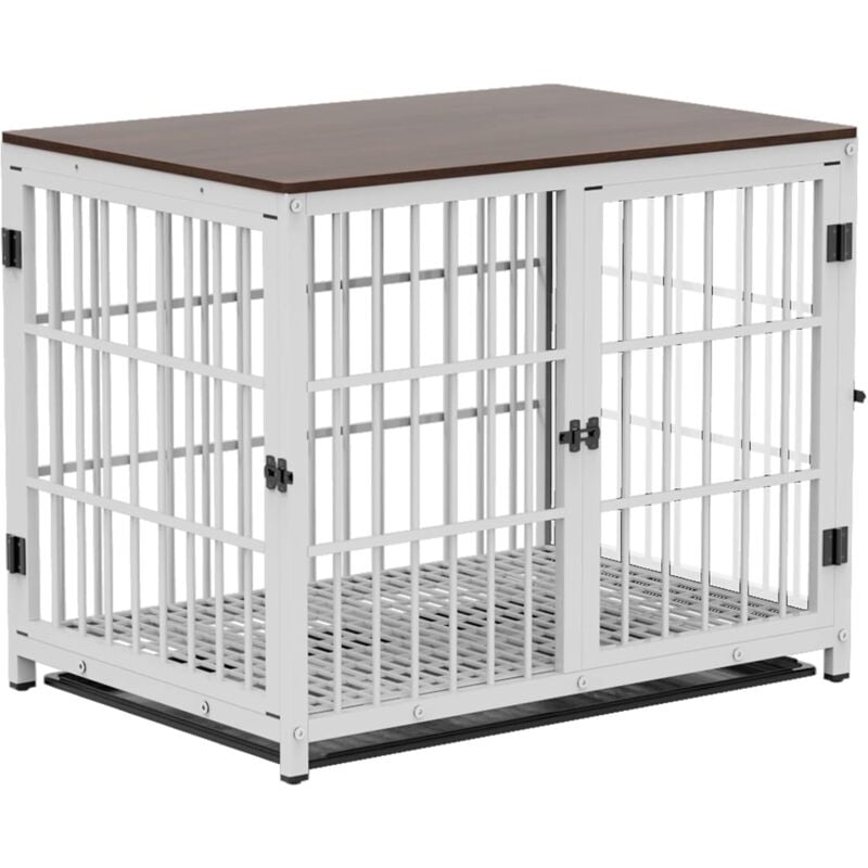 foto del prodotto bingopaw gabbia per cani in metallo e legno kennel per cane stile arredamento casetta taglia media 78,5x56,5x65cm, bianco