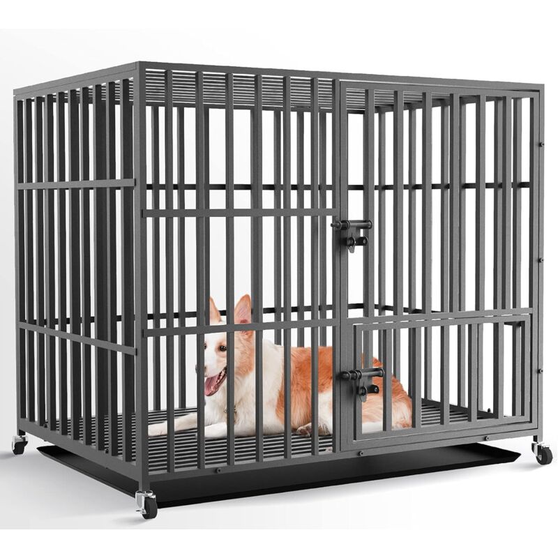 foto del prodotto bingopaw jaula perro grande de hierro fuerte perrera con ruedas giratorias carga 100kg, xl, 107x78x89cm