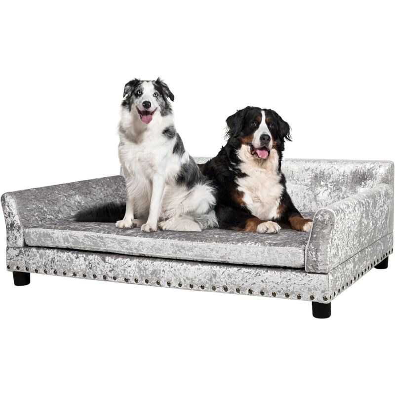 foto del prodotto bingopaw lusso divano per cane velluto taglia grande cuccia argento grigio 120x74x40cm