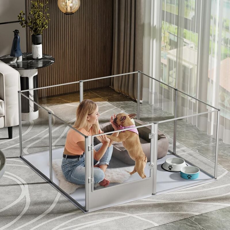 foto del prodotto bingopaw recinto box parto per cani da interno acrilico trasparente modulare 8 pannelli alto 60cm