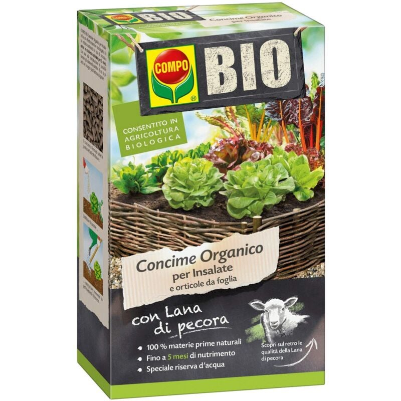 foto del prodotto bio concime organico per insalate e orticole da foglia, con lana di pecora, consentito in agricoltura biologica, 750 g compo
