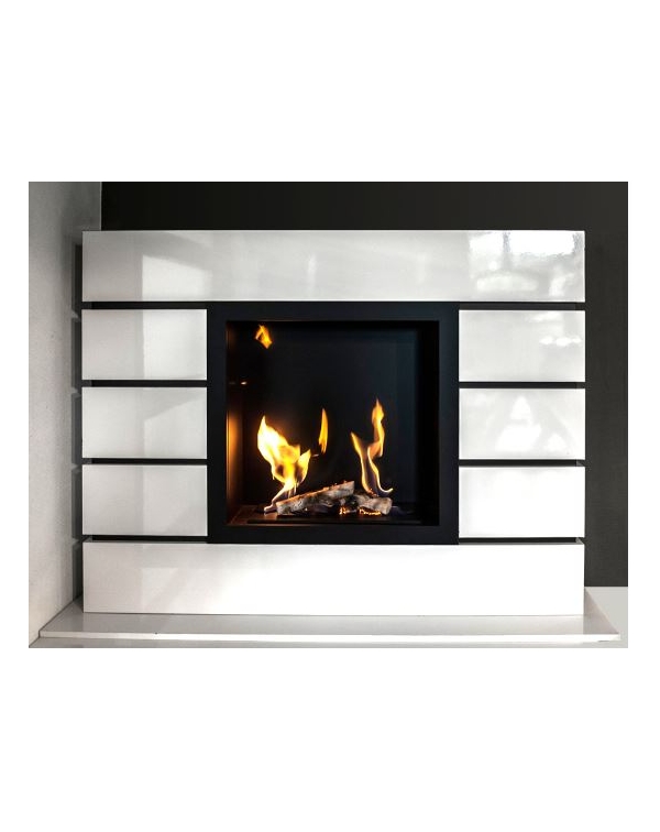 foto del prodotto biocamino art design 1 bianco lucido con decorativi in bianco