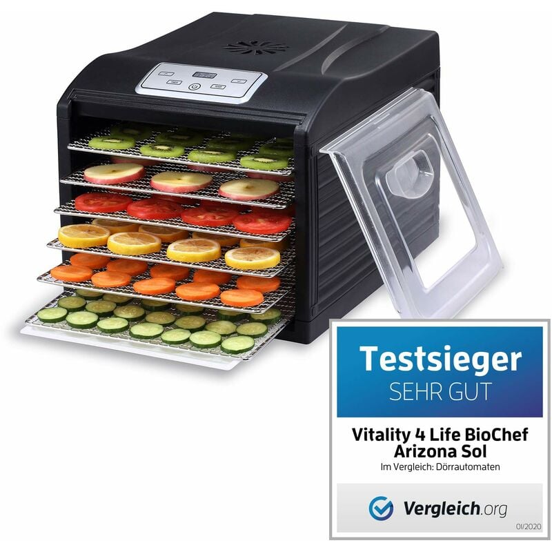 foto del prodotto biochef essiccatore arizona sol a 6 ripiani porta trasparente, ripiani acciaio inox, sistema di essiccazione orizzontale, bpa free e enzyme