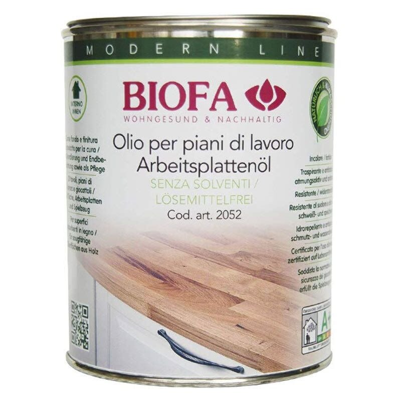 foto del prodotto biofa 2052 olio naturale per piani di lavoro in legno attestato per alimentari, incolore, 1 lt