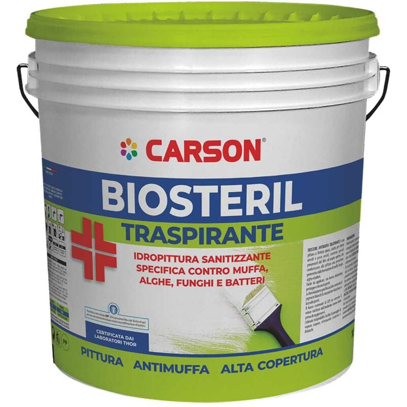 foto del prodotto biosteril traspirante idropittura antimuffa certificata pittura bianca 4 lt - carson