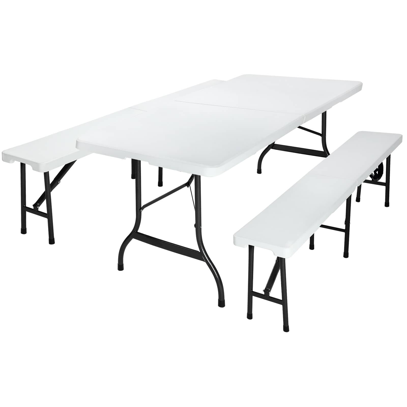 foto del prodotto birreria pieghevole 3 pezzi bianca plastica 180cm