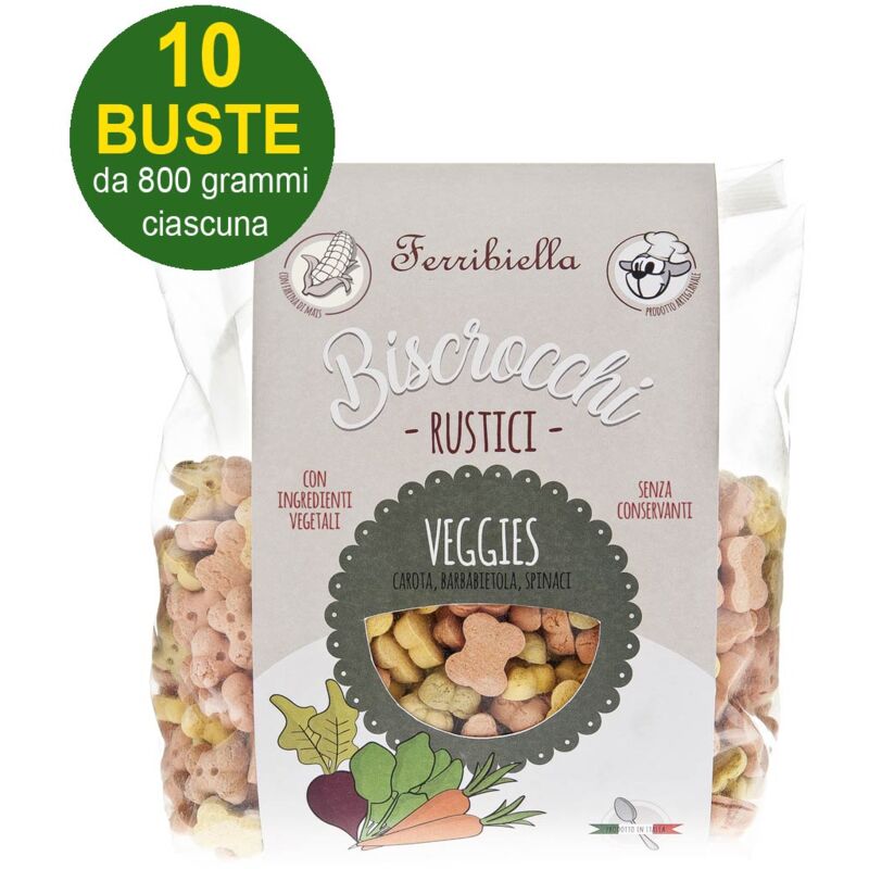 foto del prodotto biscotti biscrocchi rustici veggies con carota, barbabietola e spinaci per cani 10 buste da 800 g ciascuna