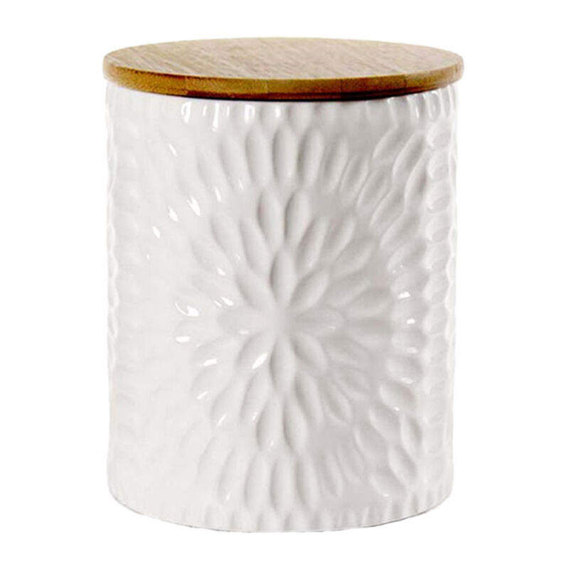 foto del prodotto biscottiera in ceramica con tappo in legno 13 x13 x16 cm bianco
