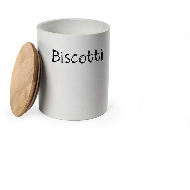 foto del prodotto biscottiera in ceramica tonda 13x17cm con top in legno