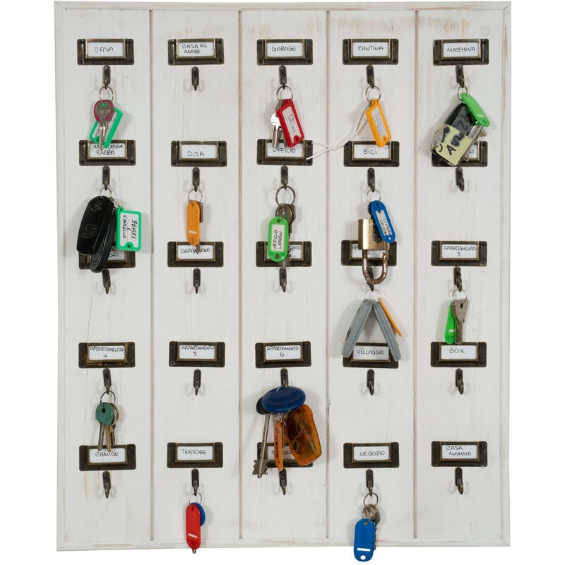 foto del prodotto biscottini bacheca porta chiavi da muro a parete 25 ganci in legno 60x49x4 cm appendichiavi da ingresso contenitore armadietto da ufficio