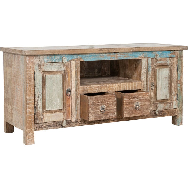 foto del prodotto biscottini mobile credenzino porta tv in legno massiccio riciclato finitura anticata