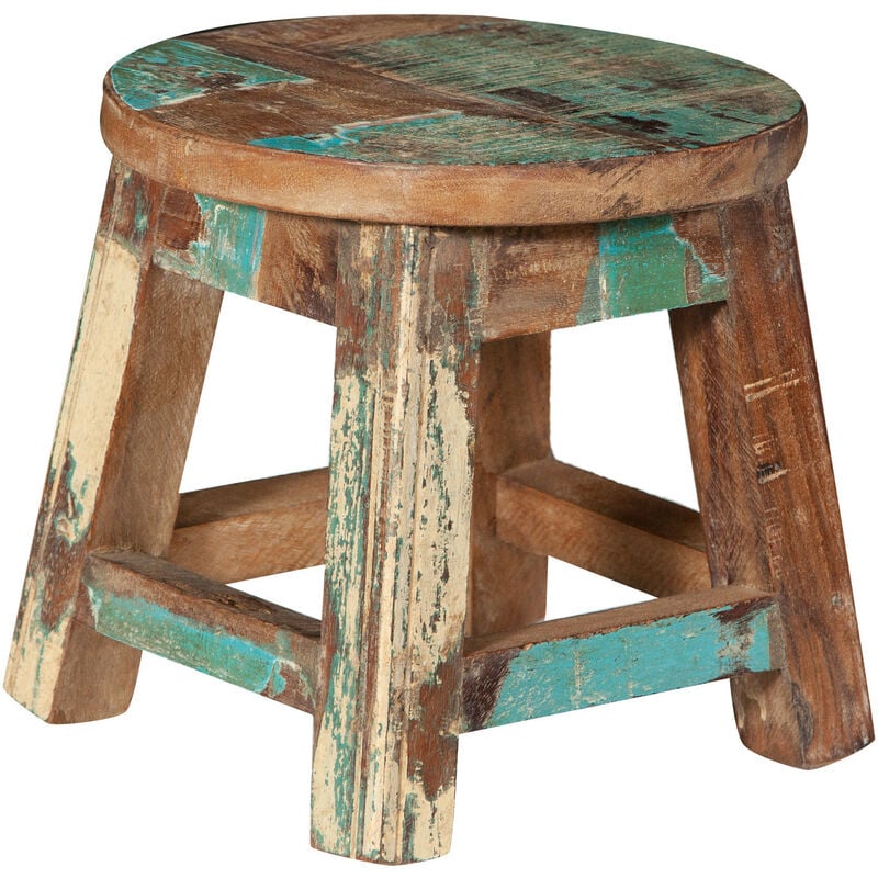 foto del prodotto biscottini panchetto rotondo in legno vecchio riciclato di teak