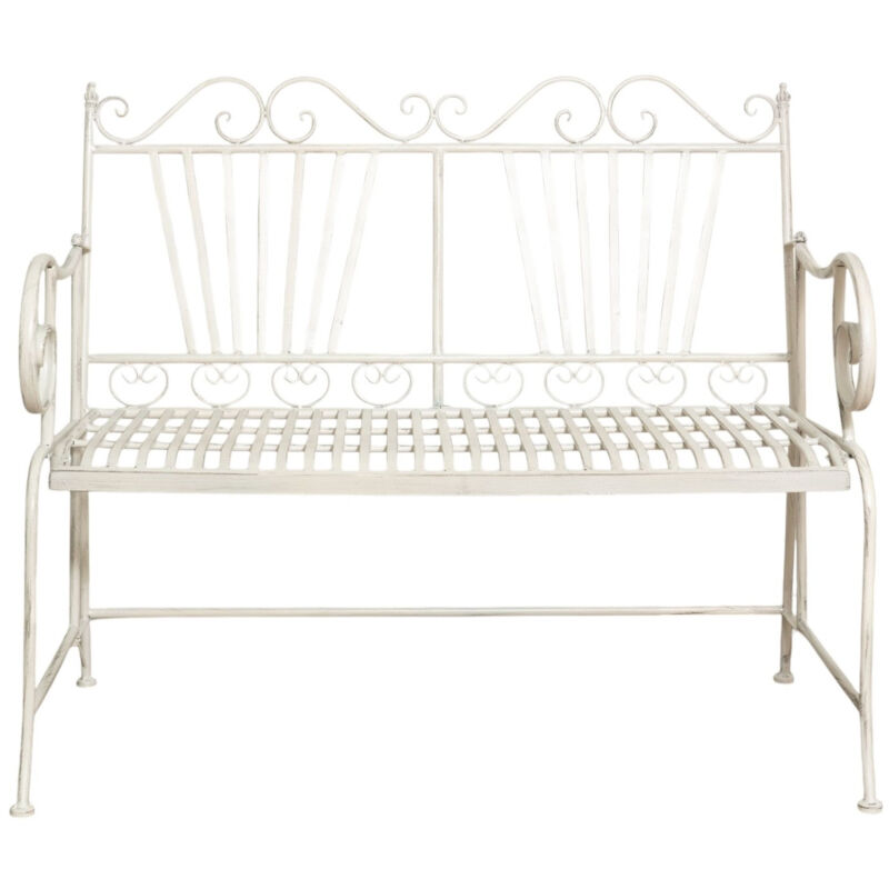 foto del prodotto biscottini panchina da esterno in ferro 113x58x94 cm divanetto da giardino e ingresso panca in metallo bianca sedia 2 posti interno ghisa