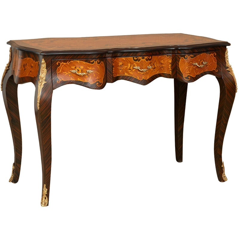 foto del prodotto biscottini scrittoio vintage 122x60x81 cm scrivania in legno e decorazioni bronzo scrittoio antico scrivanie classiche tavolo con cassetti