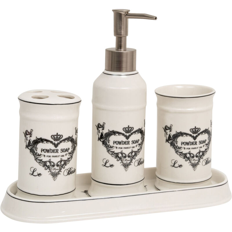 foto del prodotto biscottini set 4 pezzi bagno lavabo in ceramica porta sapone liquido porta spazzolino bicchiere portaoggetti vassoio accessori e oggetti