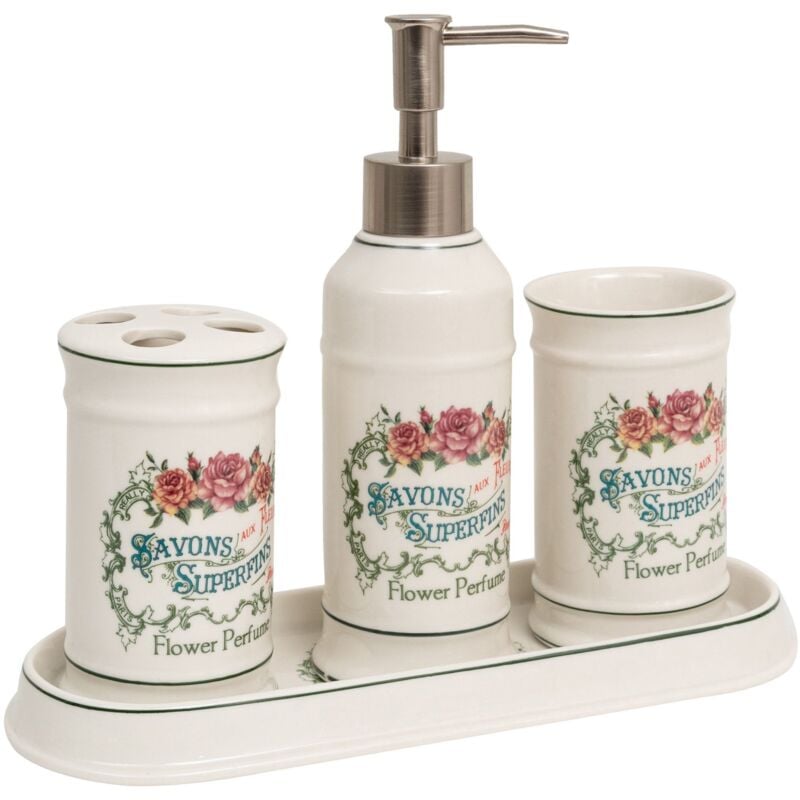 foto del prodotto biscottini - set 4 pezzi bagno lavabo in ceramica porta sapone liquido porta spazzolino bicchiere portaoggetti vassoio accessori e oggetti