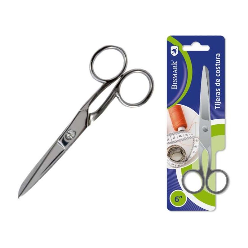 foto del prodotto bismark forbici deseam acciaio inox 15,2cm fissaggio da vite pressione costante tra le lame presentazione in blister colore argento 